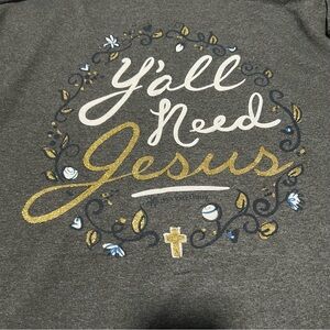 ITSA GIRL THING Women’s T-Shirt “Y’all Need Jesus” Gray/Glitter Tee Size Large